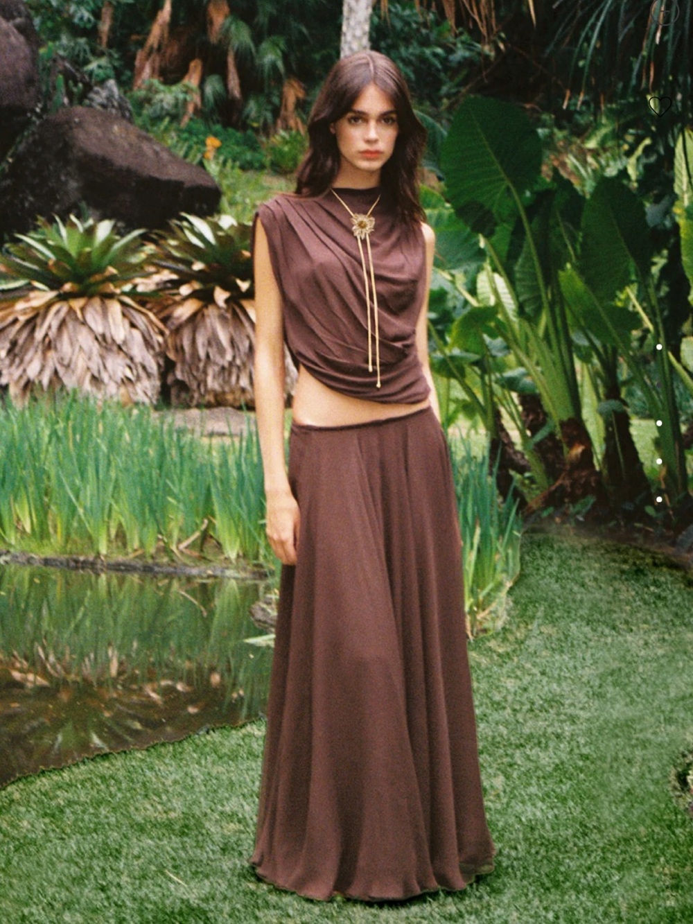 cult gaia banksia brown 100% silk cropped asymmetrical hem draped top blouse 12